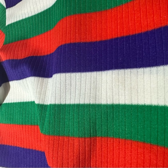 Vtg 70s Hippie Mod Polyester Knit Dress Striped Mock Neck Bold - Picture 3 of 6